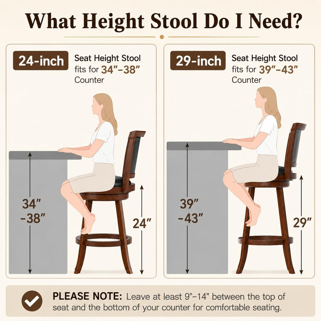 Swivel Bar Stools Set of 2, 29" Bar Height Barstools, Retro Brown