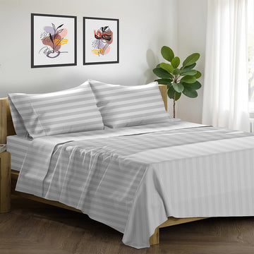 1500 Thread Count King Size Sheets Set Sateen, White Stripe