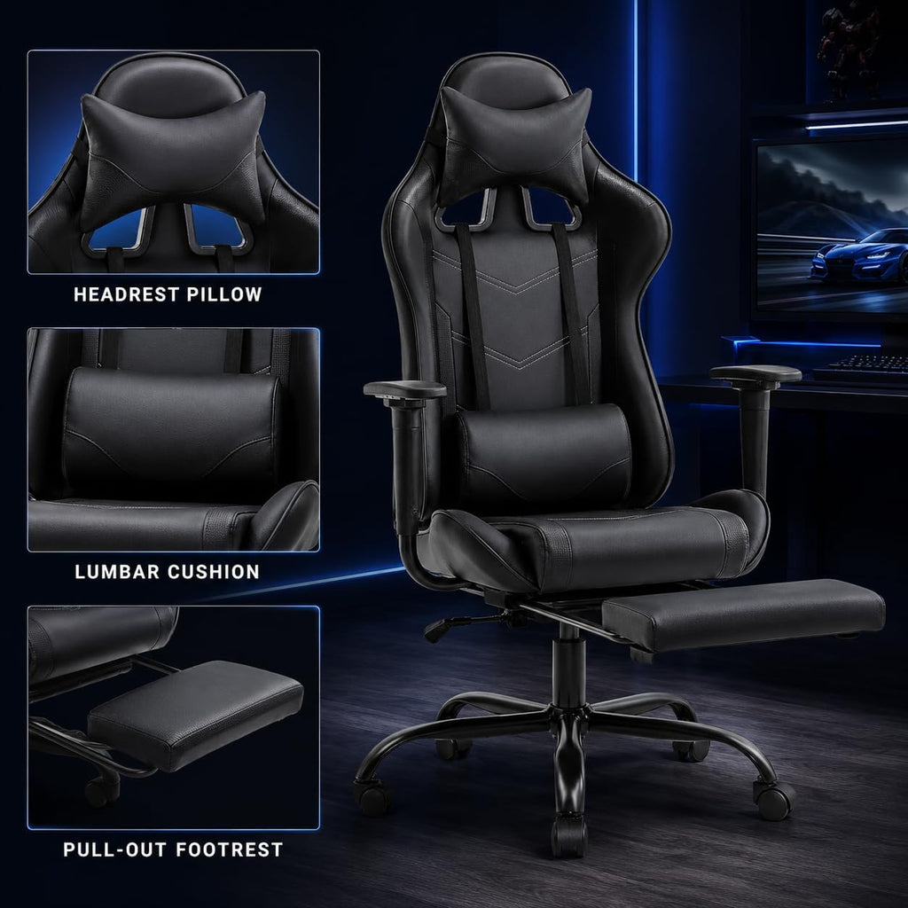 Gaming Chair Racing Office Chair Ergonomic Desk Chair Massage PU Leather Recliner PC Computer Chair with Lumbar