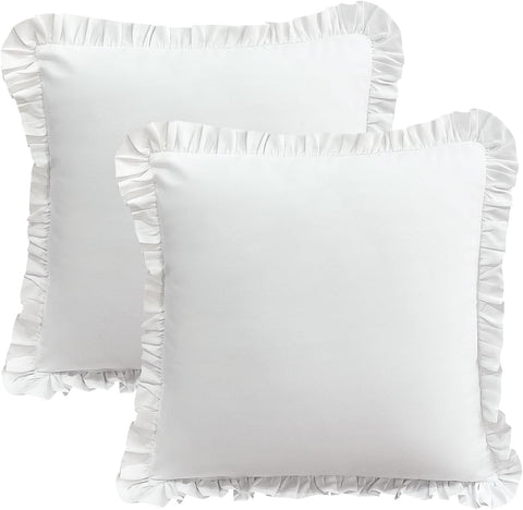 26x26 Euro Sham Covers，Ruffled Square White Euro Pillow Shams Covers Set of 2, 100% Brushed Microfiber 26x26 inches