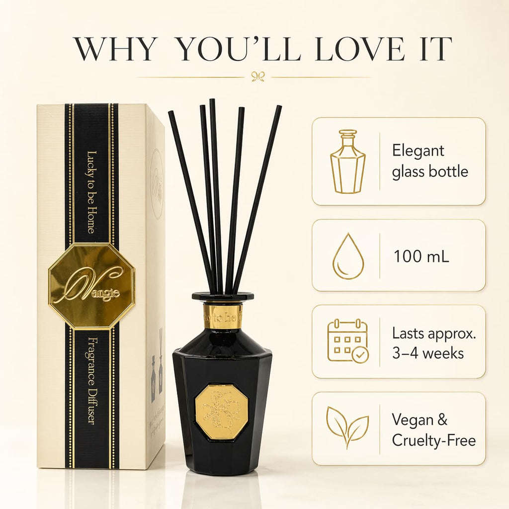 Luxury Reed Diffuser - Black Forest Fragrance | Warm Woody Home Scent | Elegant Glass Bottle with Rattan Reeds