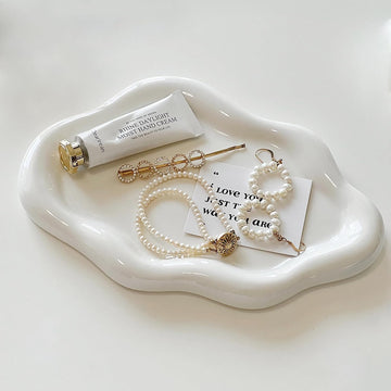 Ceramic Jewelry Dish for Women, Jewelry Tray Trinket Dish, Irregular Cloud Shape Ceramic Plate, Watch Keys Tray Ring