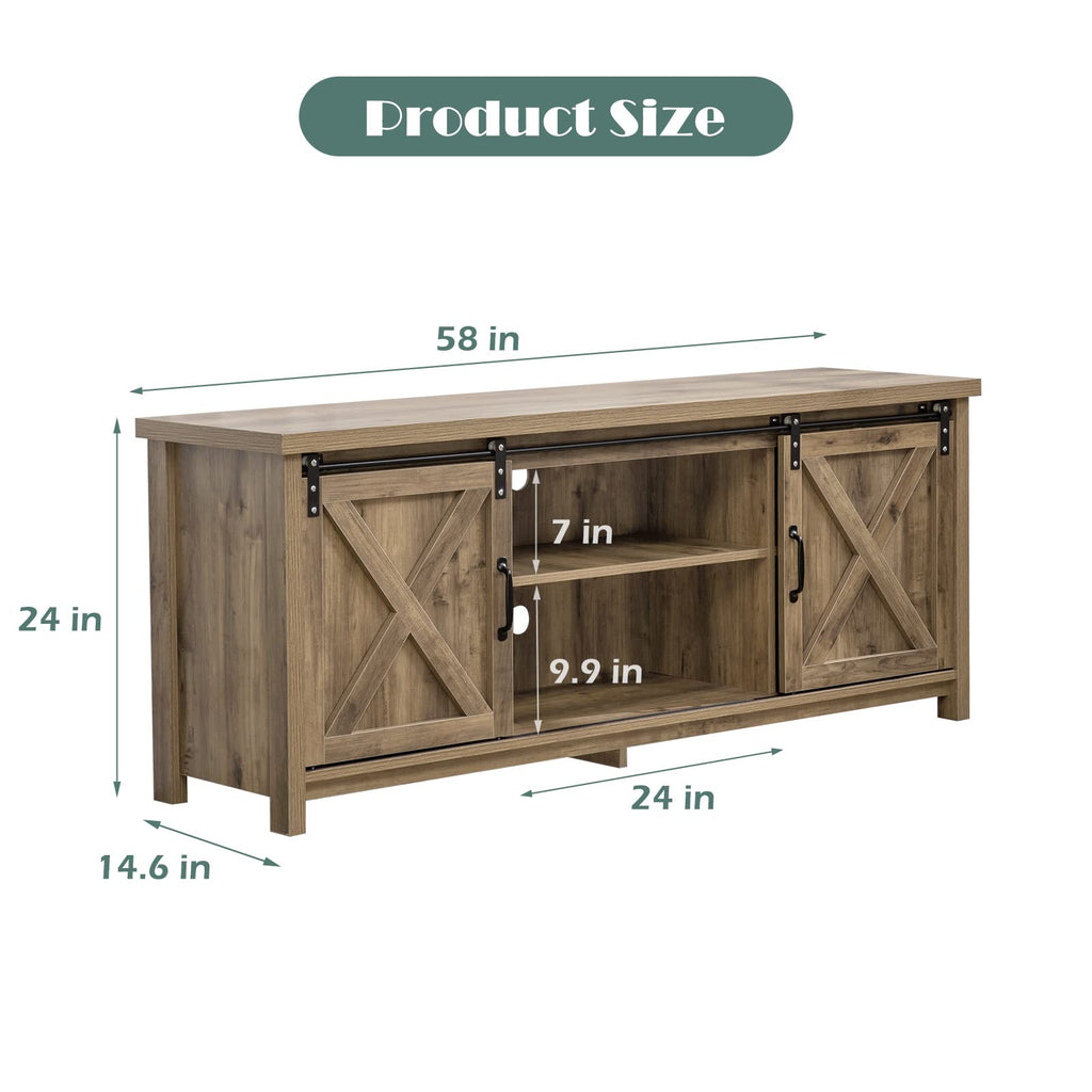 Farmhouse TV Stand with Sliding Barn Doors, Media Entertainment Center Console Table for TVs up to 65", 2-Tier Large