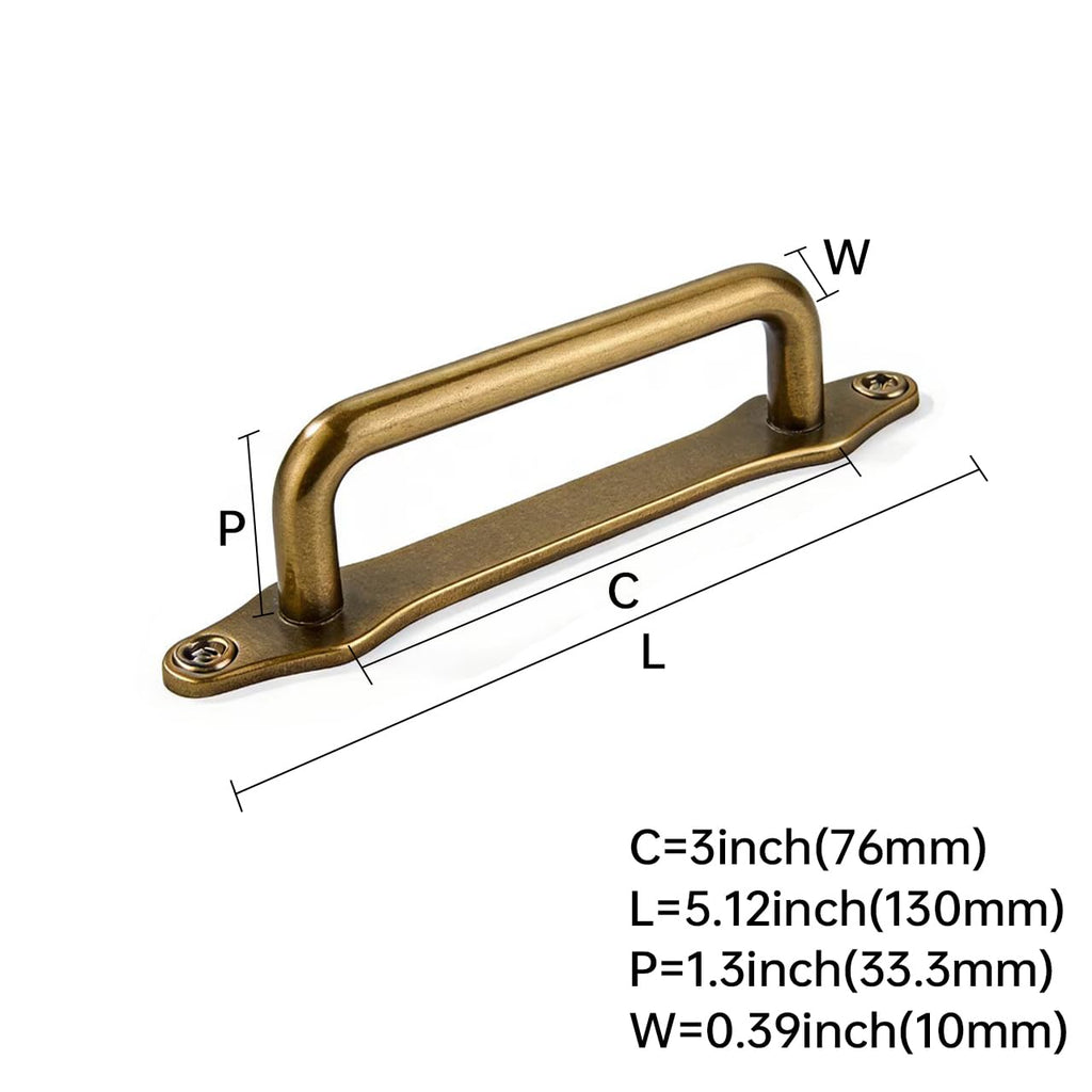 5 Pack 3 Inch Hole Center Antique Brass Cabinet Pull with Backplate Solid Heavy Duty Handles with Backplate Cabinet