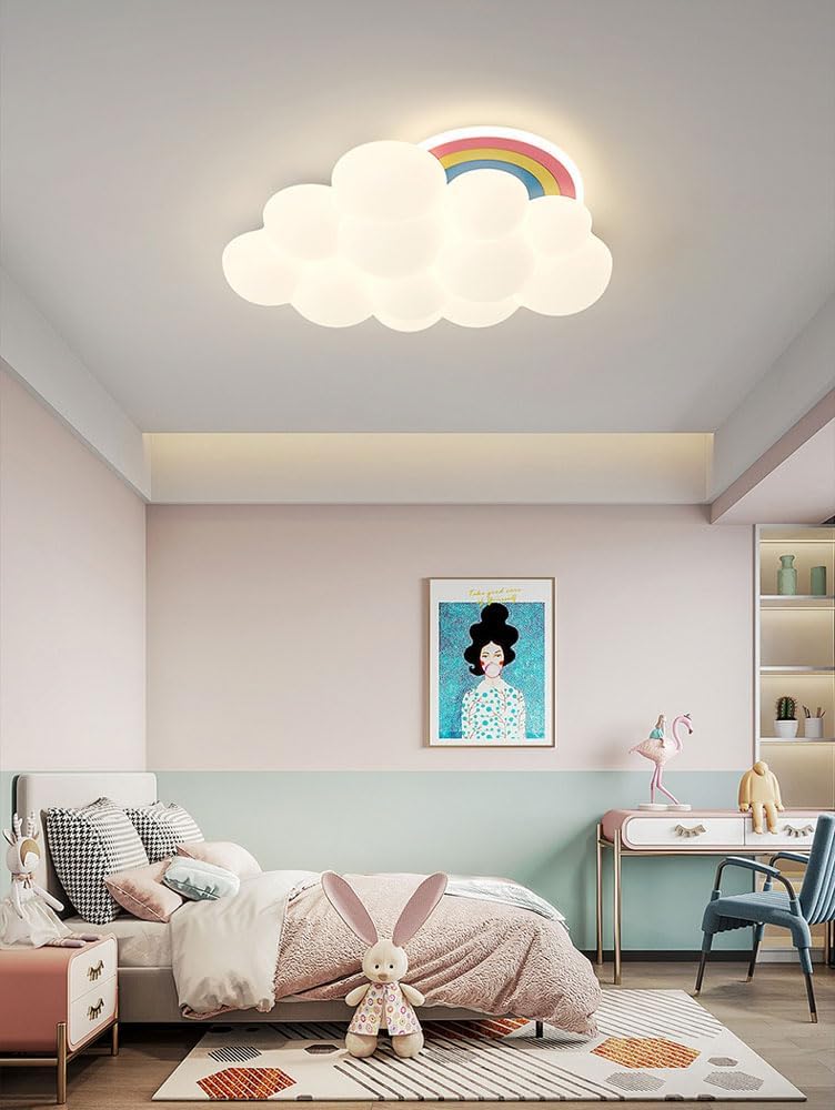 Modern White Cloud Kids Room LED Ceiling Light Fixtures Nordic Rainbow Flush Mount Ceiling Lamp Bedroom Ceiling
