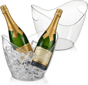 4L Clear Ice Bucket for Parties, Plastic Beverage Tub for Champagne Beer Wine, Mimosa Bar Supplies Drink - Set of 2