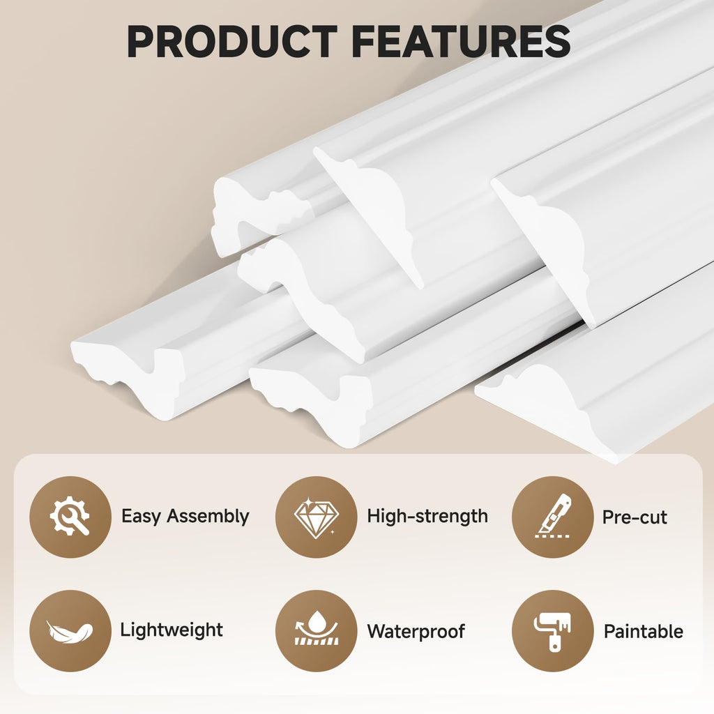 6-Frame Premade Accent Wall Molding Kit, Ready-to-Assemble Wainscoting Panels, Pre-Cut Chair Rail Moulding Trim