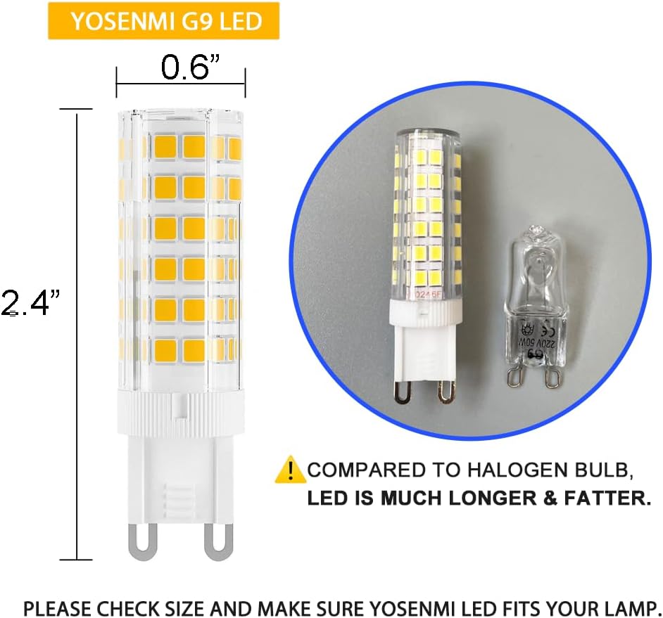 Dimmable G9 LED Bulb 7W, 60W G9 Halogen Bulb Equivalent, 600LM,120V, 3000K Warm White, 5-Pack