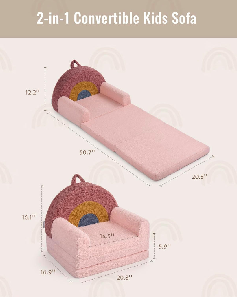 Foldable Kids Couch, in-1 Kids Sofa Chair, Blush Rainbow