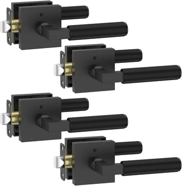 4 Pack Black Privacy Door Handles, Door Lever with Door Knobs Indoor or Bathroom