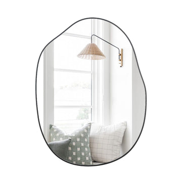 Black Irregular Mirror Asymmetrical Wood Vanity Mirror 24"x32"
