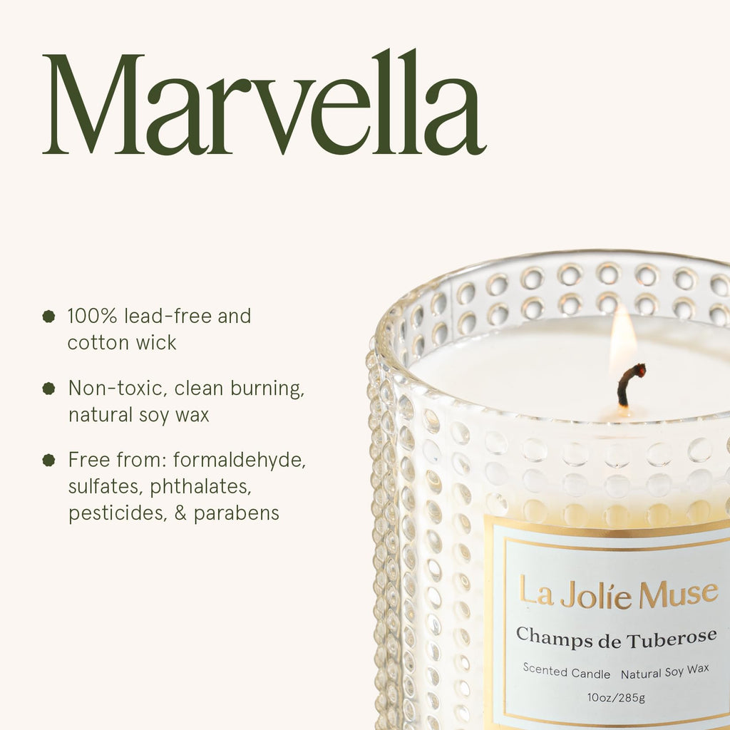 Tuberose Floral Scented Candles, Natural Soy, 55 Hrs