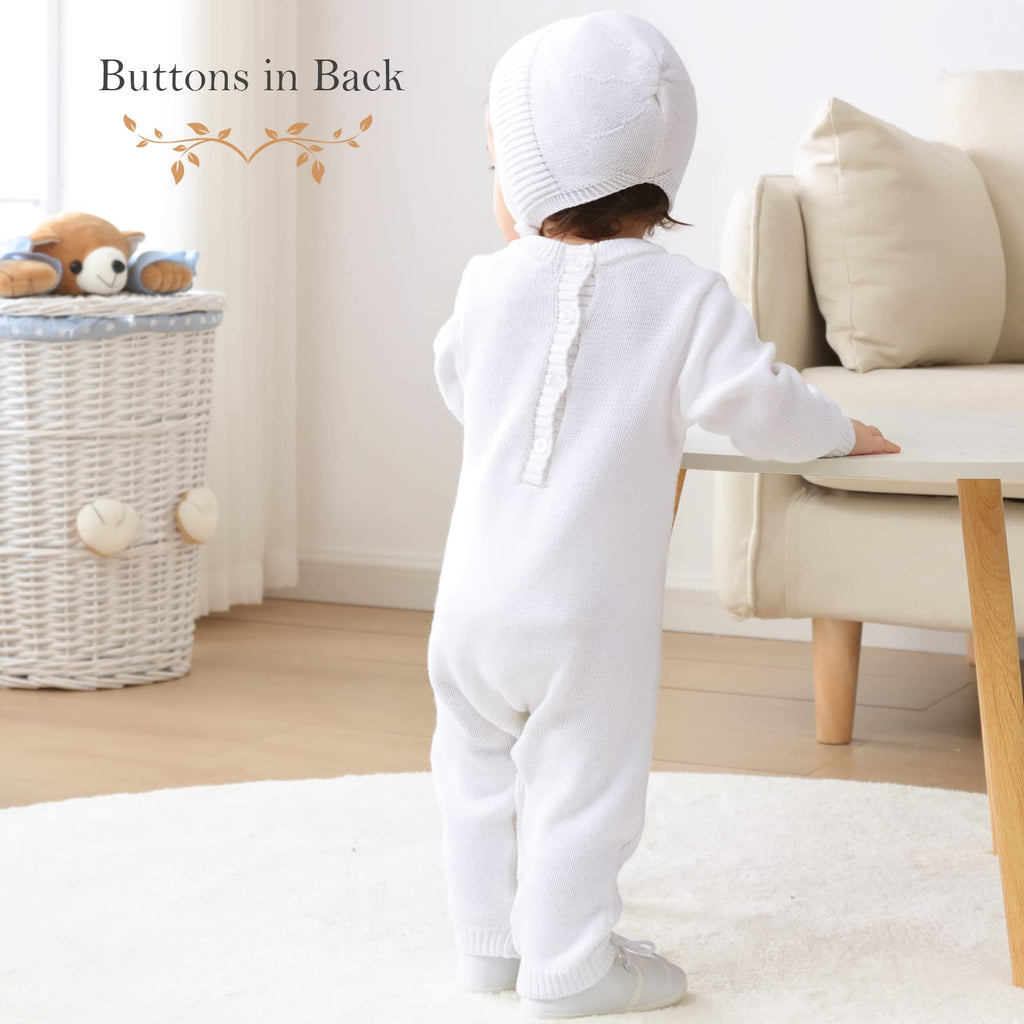 Baby Boy Baptism Outfit Baby Knit Sweater Romper Bonnet