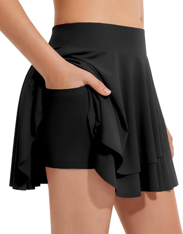 Girls Tennis Skirts Layered Ruffle Athletic Flowy Skirts with Pocket Skorts for Girls