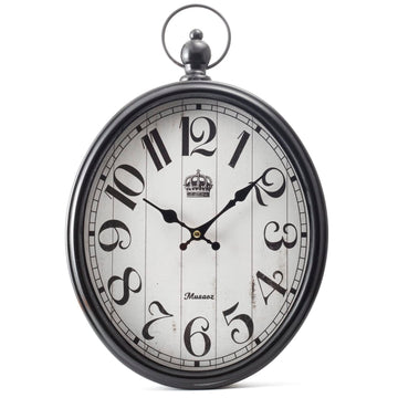 Oval Large Wall Clock Silent Non-Ticking Metal Battery Operated Retro Antique Design Rustic Vintage Style Decor