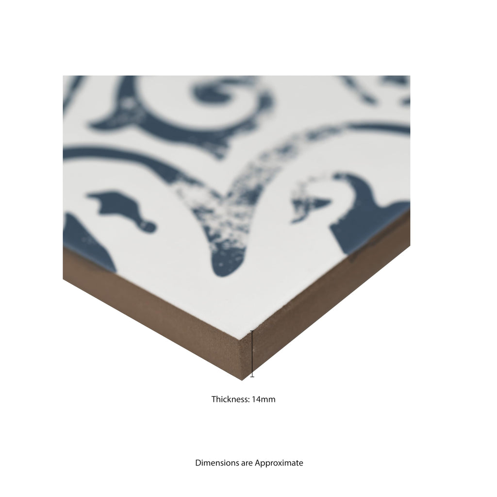 Porcelain Floor & Wall Tile | Indigo Encaustic | 8" x 8"