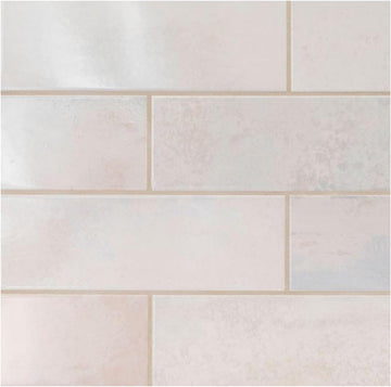 4x12 Earthy Creamy Pearl White Ceramic Glossy Subway Tile Made in Spain Backsplash Bathroom Shower Accent Wall (Box