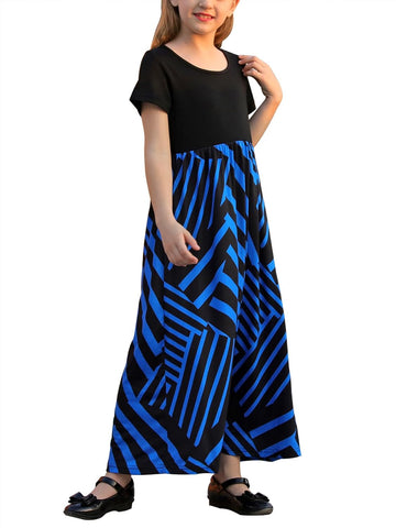 Girls Patchwork Floral Maxi Dress Pockets