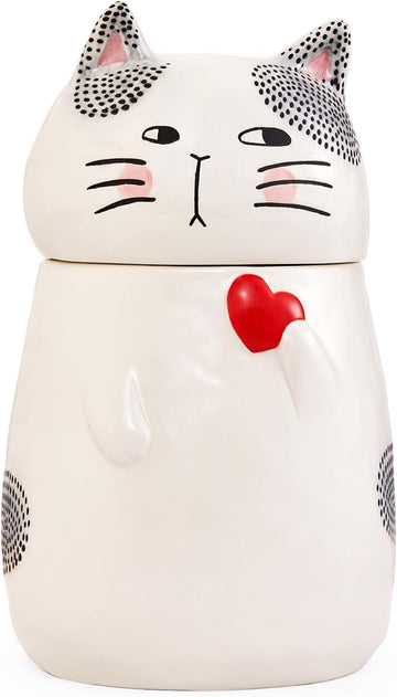 Cartoon Cat Handpainted Stoneware Air Tight White 10.2 inch Cookie Jar, Dishwasher Safe, for storing Cookie, Candy