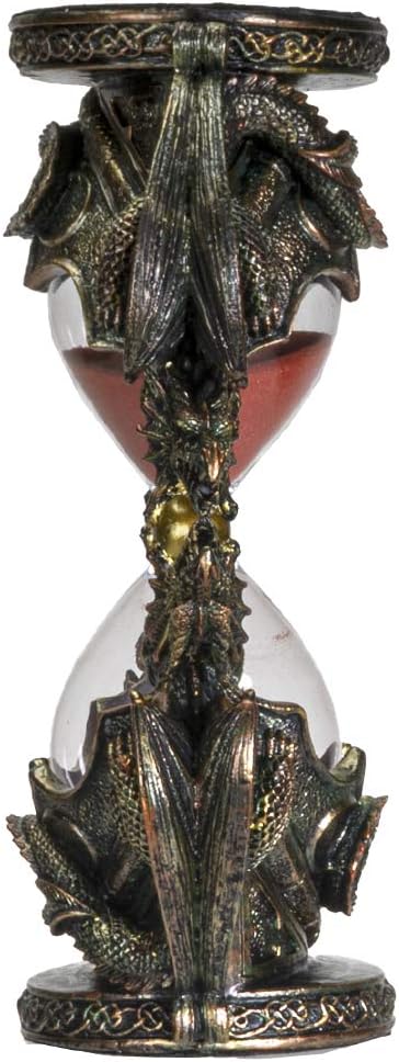 Gothic Fantasy Double Twin Dragons Sandtimer Red Sand Hourglass Sculptural Decor 7.4 inches Tall
