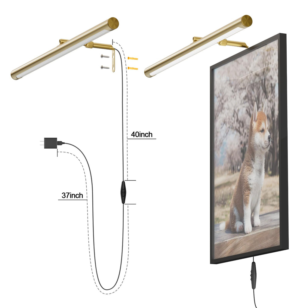 24" Plug in Picture Light 9W Gold Art Light with Remote