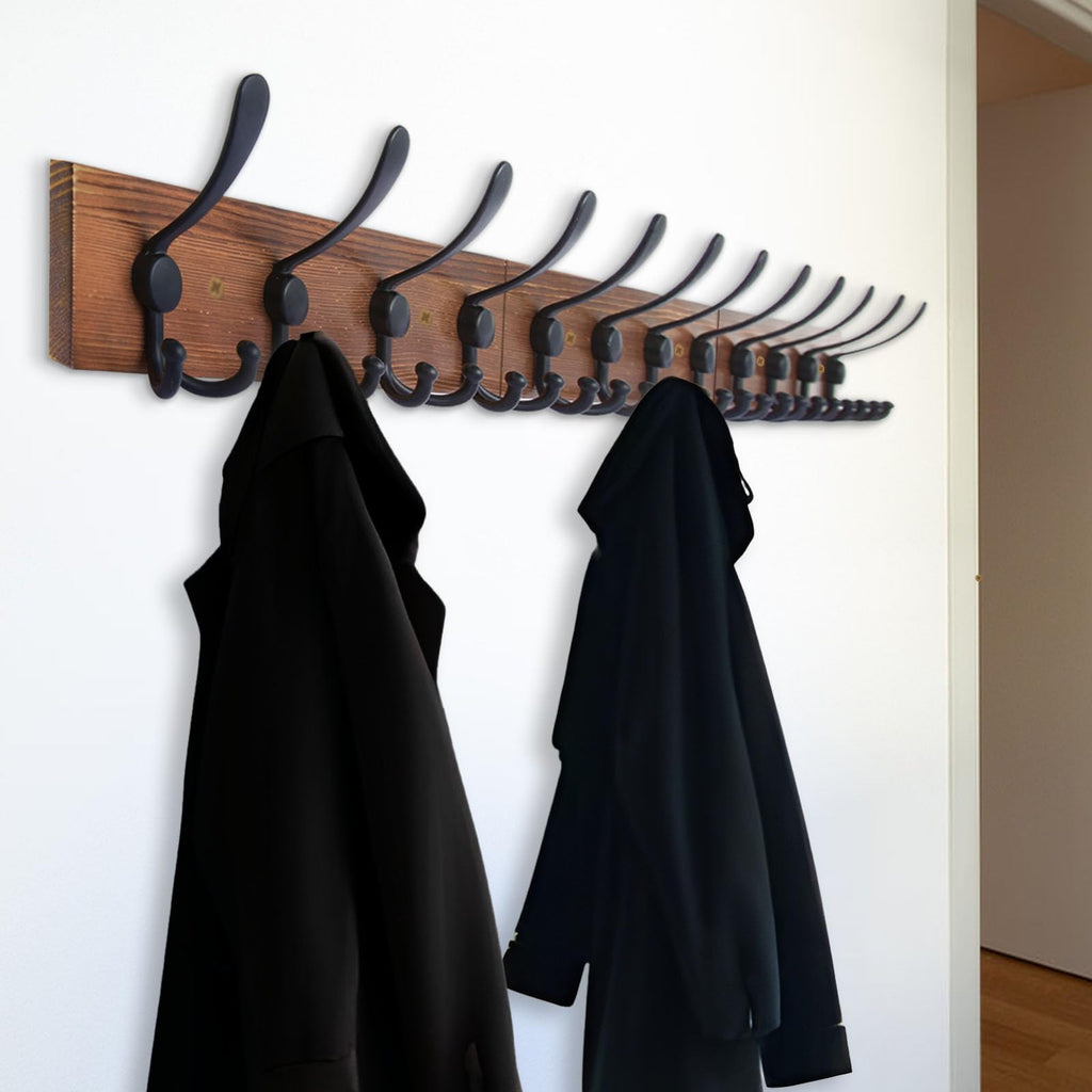 Wall Mount Coat Rack 47.3'' Burnt Brown Hanger - Rustic Towel Rack - Hooks for Coats, Hats, Clothes