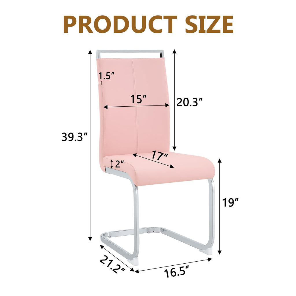 Modern Dining Chairs Set of 8, Side Dining Room Chairs, High Back Kitchen Chairs with Faux Leather Padded Seat Pink