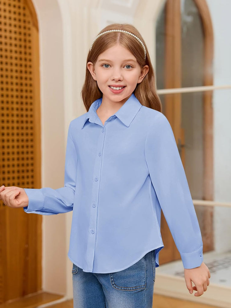 Girls Button Down Shirts Kids Long Sleeve School Uniform Blouse