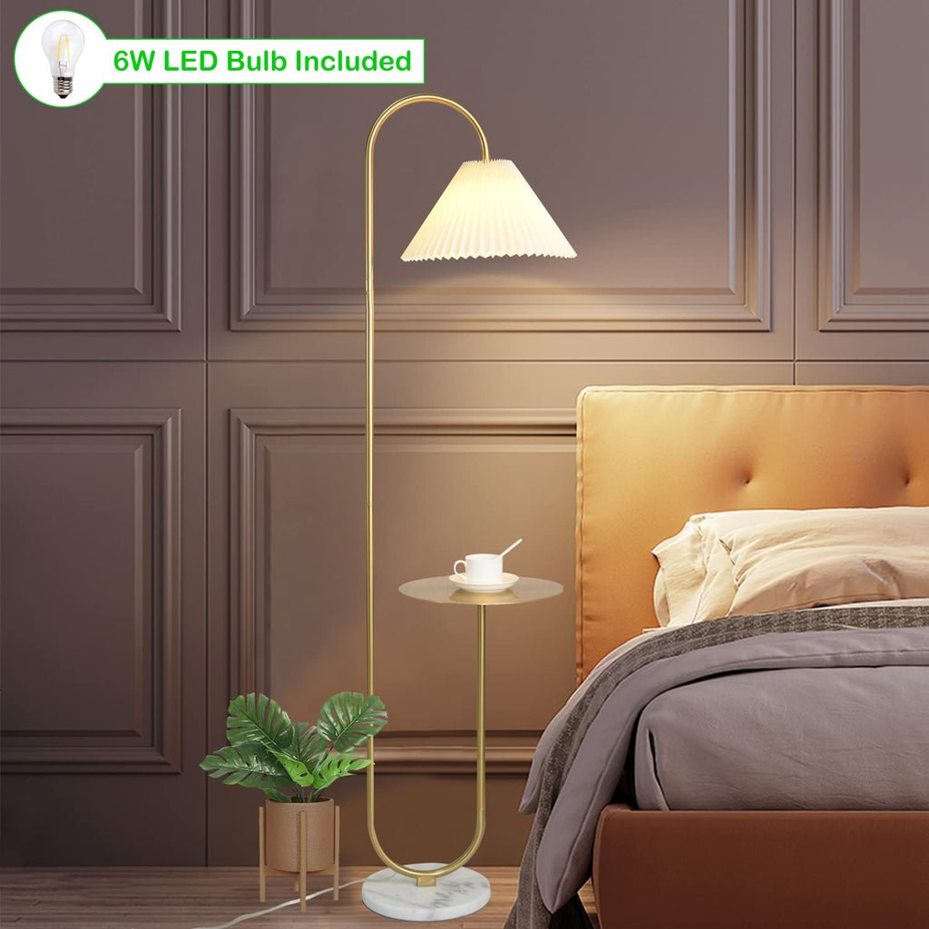 Modern Elegant with Tray Floor Lamp Cafe Den Living Room Bedroom, Foot Switch and Brass/Gold Finish, Light Yellow