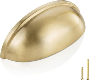 10-Pack Solid Brass Cabinet Bin Pulls,Gold Cup Drawer Dresser Handles,3-Inch Hole Center,Kitchen Cupboard Konbs