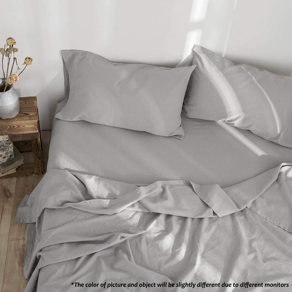 Belgian Linen Sheet Set Solid Color - 3 Pieces (1 Flat Sheet, 1 Fitted Sheet & 1 Pillowcase) Natural Flax Cotton
