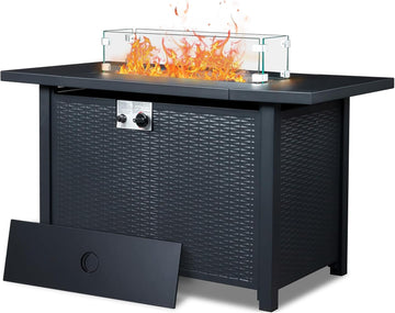 Fire Pit Table, 43" 50,000 BTU Rectangle Metal Propane Fire Table with Lid, Lava Rocks