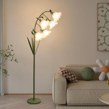 Flower Floor Lamp, Arc Floor Lamp with 5 E26 LED Bulbs, Cute Green Floral Standing Lamp with 3 Color Modes, Foot