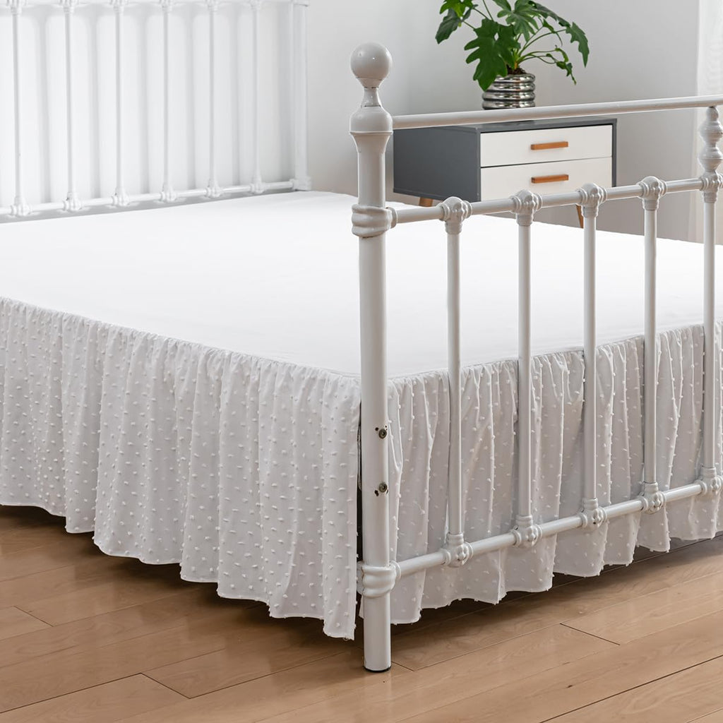 Tufted Dot Bed Skirt Twin Size - Ruffled Bed Skirt with Split Corners