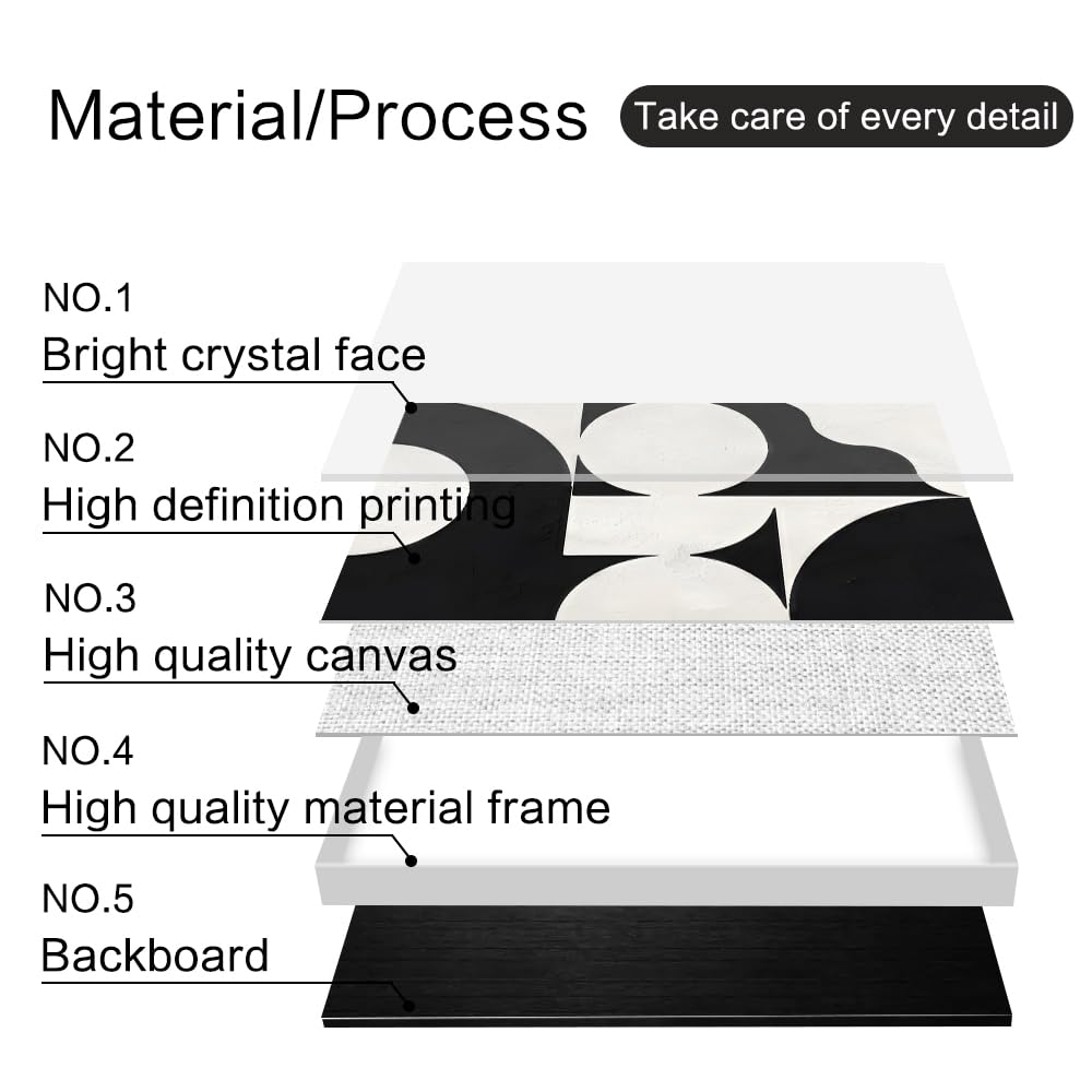 Black White Crystal Textured Abstract Framed Canvas Wall Art Set