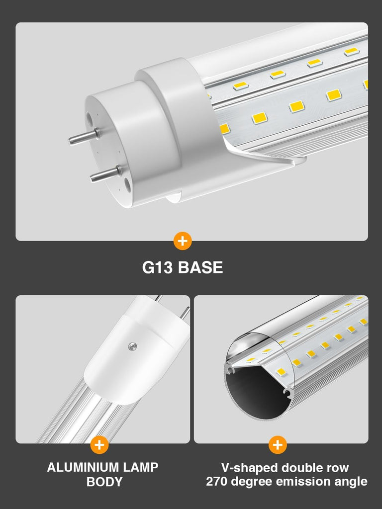 T8 Led Bulbs 4 Foot 6500K 36W 5400LM 20 Pack