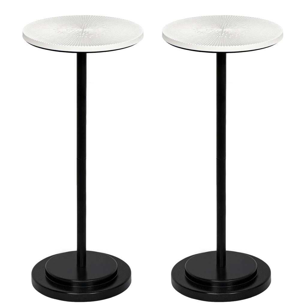 Drink Table Set of 2, Weighted Base Pedestal Table, Martini Table, Small Side Table with Wooden Carved Table Top