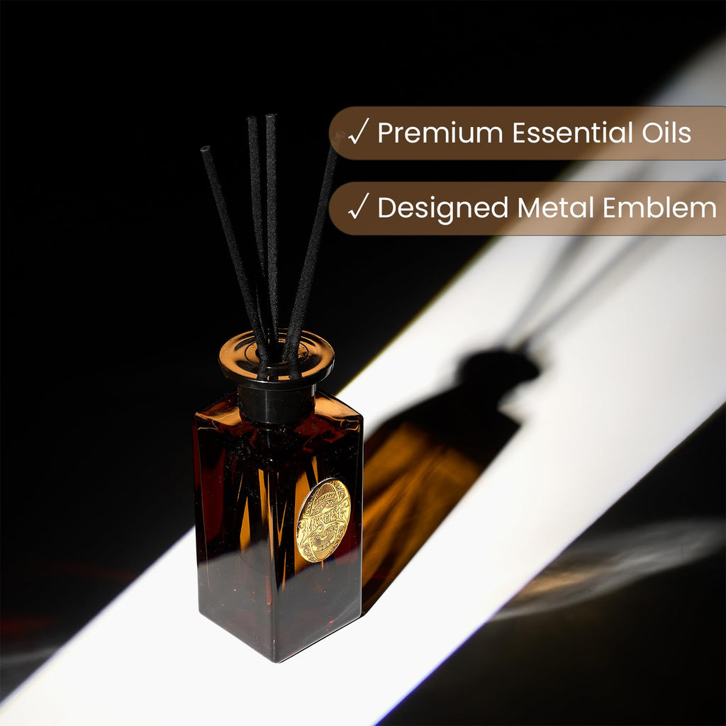 6.3 oz Large Reed Diffuser Set | Tobacco Teakwood Scent Oil Diffuser with Sticks | Hotel Collection Non-Toxic