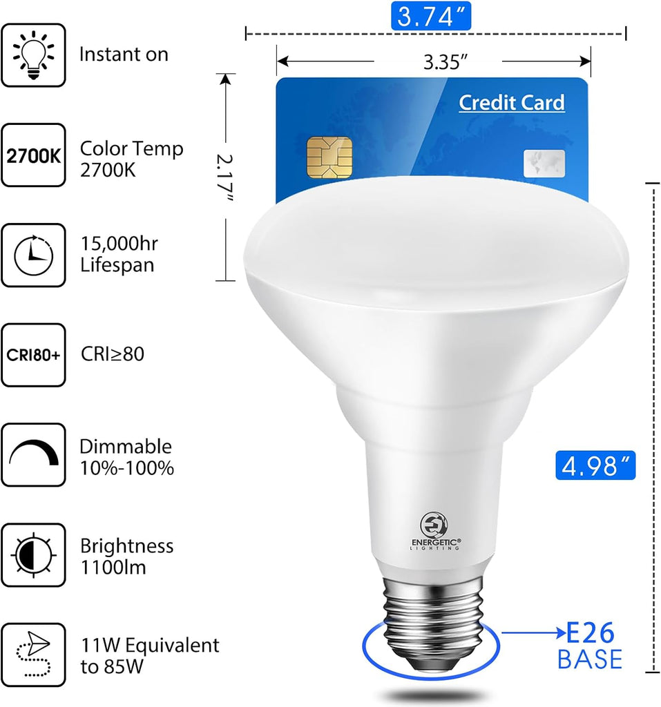 Energetic 12 Pack LED Recessed Light Bulbs BR30, 1100Lumens, 85W Equivalent, Dimmable, Soft White 2700K,Indoor Flood