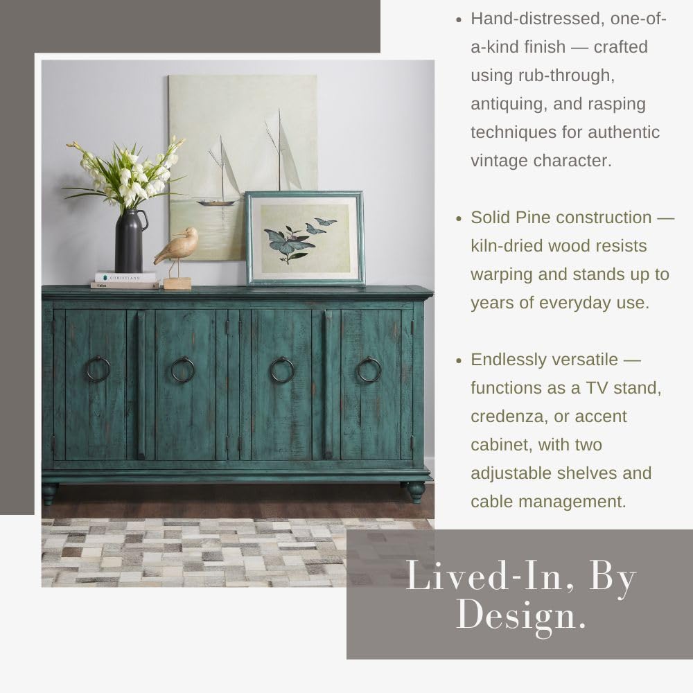 Garden District 65" Solid Wood TV Stand, Turquoise