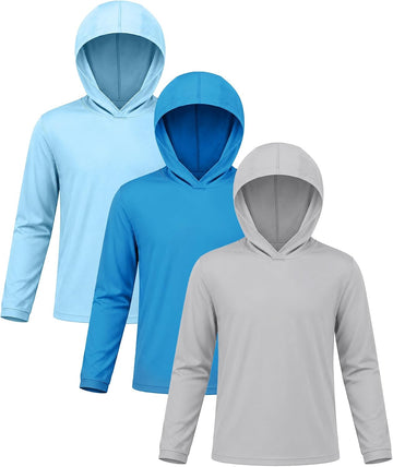 3 Pack Rash Guard for Boys Girls Long Sleeve Hooded Swim Shirt Kids UPF50+ Sun Protection Fishing Shirt