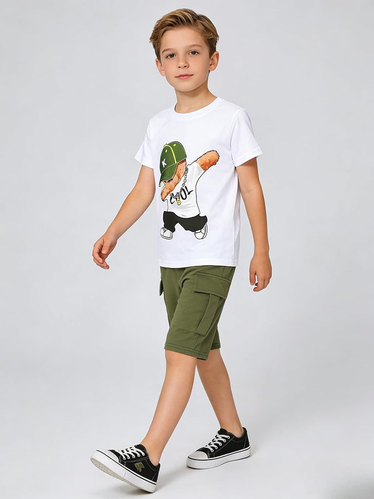 Boys' Piece Summer Outfit Short Sleeve Graphic T-Shirt and Cargo Shorts Set Toddler to Big Kid