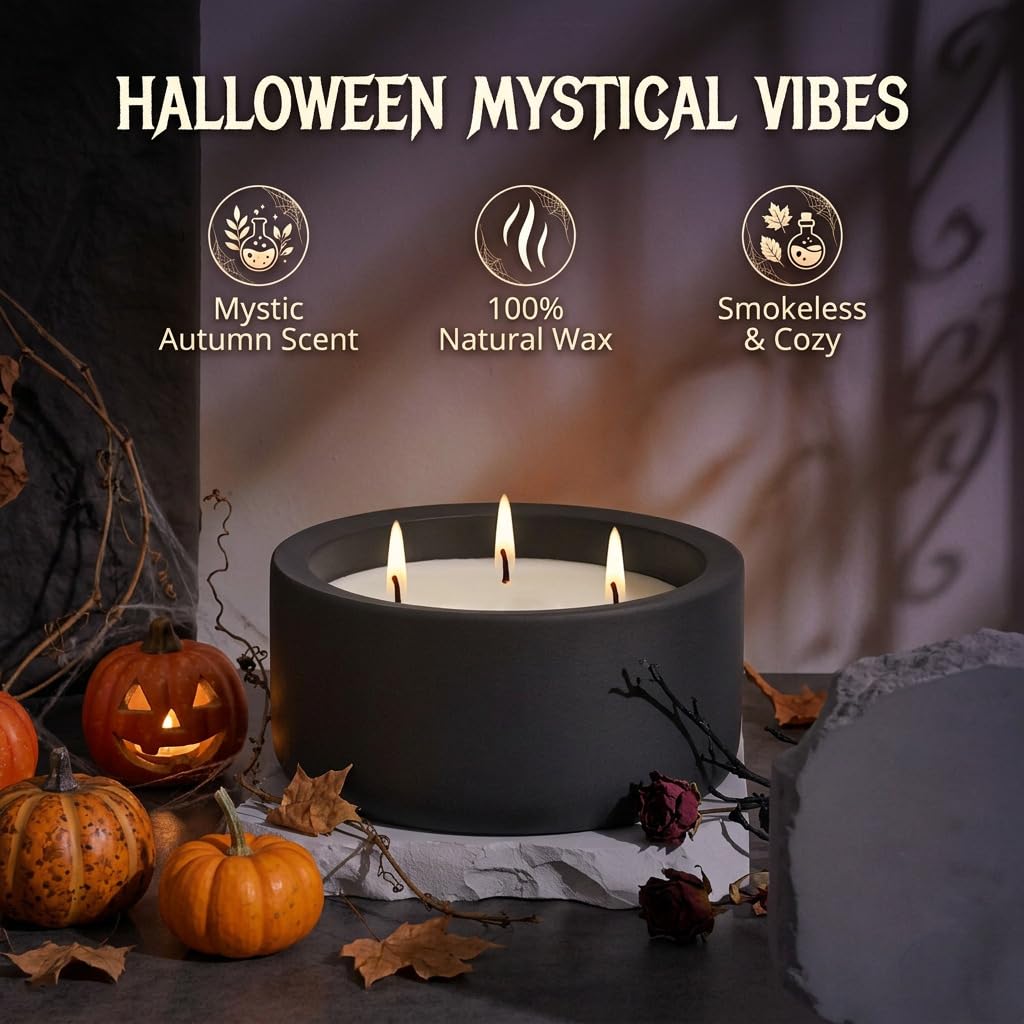 20oz Large Decorative Black Candle - Dark Botanical Lavender & Juniper, 3 Wick Fall Scented Candle for Women & Men