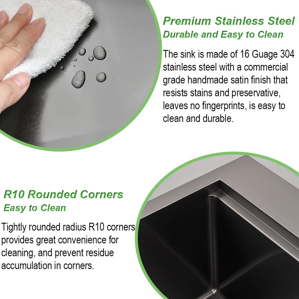 33 Inch Black Drop Sink Offset Drain, 33x22 Drop In Workstation 16 Gauge Stainless Steel Top Mount Single Bowl Sink