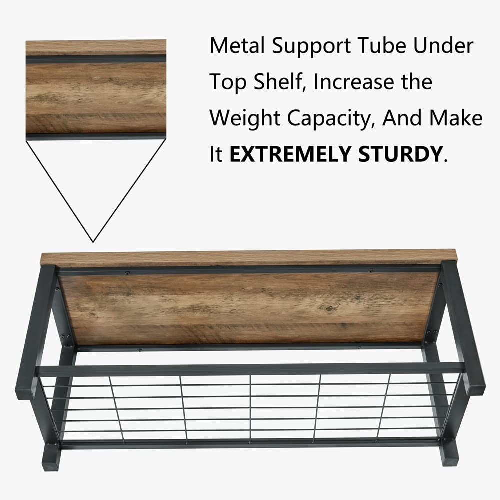 Entryway Bench, Modern Shoe Storage Bench, Rustic Wood and Metal Entry Bench Front Door Entrance, Industrial Indoor