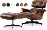 Modern Reading Chair and Ottoman — Walnut Leather