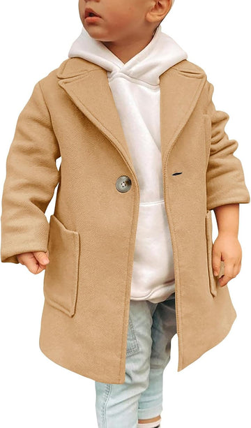 Kids Toddler Boys Wool Blend Trench Coat Long Sleeve Mid Length Pea Overcoat Outerwear