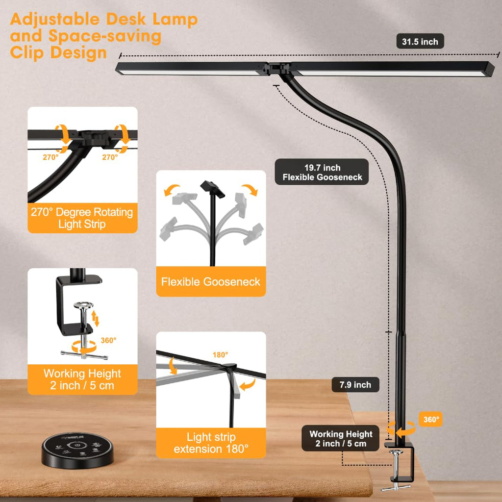 Led Desk Lamp Home - Eye Caring Architect lamp with Clamp,Dual Screen Computer Monitor Work Smart Light: 24W 5 Color