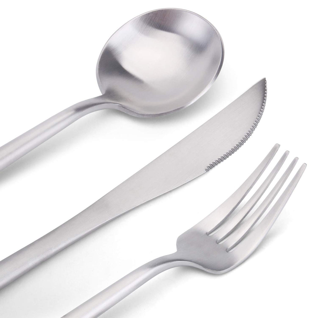 Matte Silverware Set, 20-Piece Stainless Steel Flatware Set Cutlery Set Service For 4, Satin Finish, Dishwasher Safe