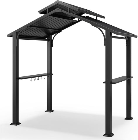 8 x 5FT Hardtop Grill Gazebo, Outdoor BBQ Gazebo w/Galvanized Steel Double Roof
